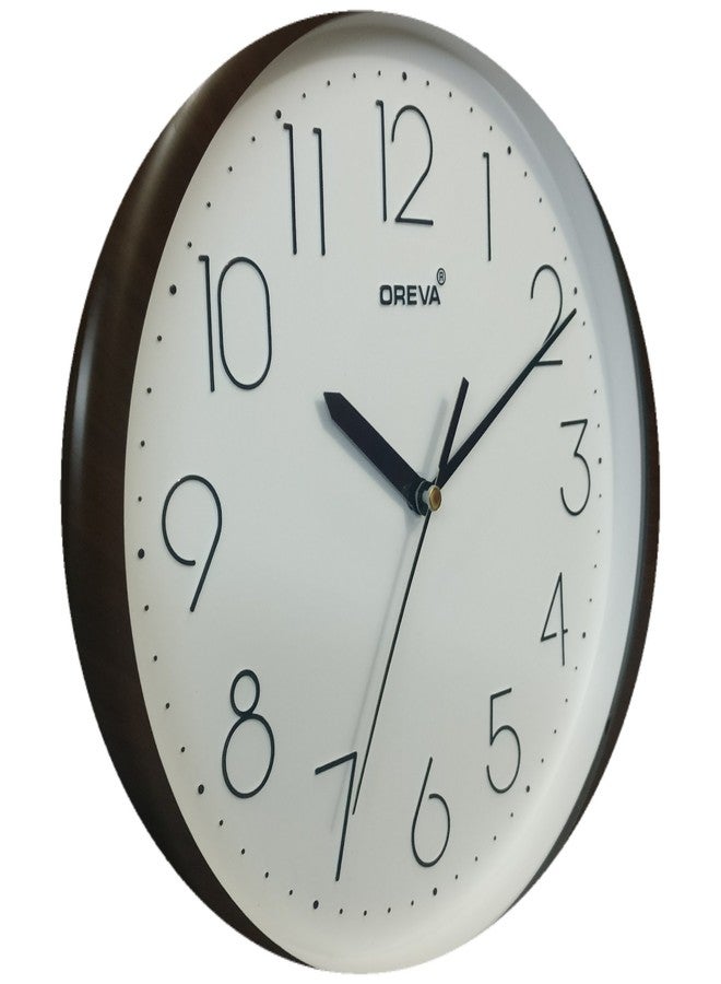 Oreva Plastic Round Simple Abstract Wall Clock (25.2 X 25.2 X 3.4 Cm, D Wood, Aq 1687), White - Analog - Image 2